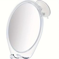 TEMU Shower Mirror With Suction Cups, Rotating Head & Razor Holder - Compact Bathroom Accessory, White