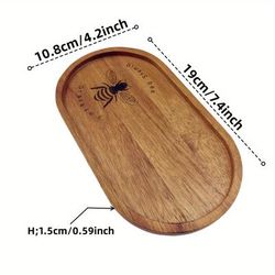 "TEMU 1pc Bee-inspired Acacia Wooden Tray - Elegant Oval Design With Engraved Bee & " Day" Text, Breakfast, Snacks, Cakes, Bread | Versatile Kitchen & Bathroom Decor, Durable Wood Material, Bee Decor"