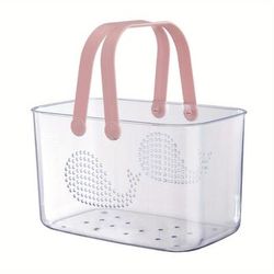TEMU 1pc Bathroom Storage Basket, Portable Shower Basket Caddy, Transparent Shower Basket With Handles, Bathroom Organizer Bins, Toiletry And Bath Supplies Storage Box, Bathroom Accessories