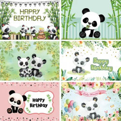 Mignon dessin animé Panda toile de fond bambou fleur Panda thème fête d'anniversaire bébé douche décor photographie fond bannière Photo personnalisée