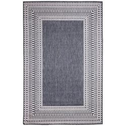 Malibu Etched Border Indoor/Outdoor Area Rug Charcoal by Brylane Home in Navy (Size 1'11"X7'6")