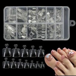 TEMU 240pcs Transparent False Toenails Set, Full Cover Acrylic Nail Tips, Diy Pedicure Accessories, Pre-shaped Easy Application, Salon- Nail Art