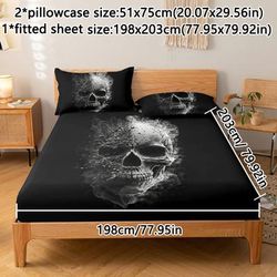 TEMU 3pcs Dry Branch Pattern Fitted Sheet Set-soft And Comfortable Bedding Bedspread Set For Bedroom, And Dorm Decor Three-piece Set (including 1pc Fitted Sheet + 2pcs Pillowcase) For Halloween