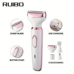 TEMU Girls' Rechargeable 4-in-1 Electric Razor, Face, Nose, Legs And Private Electric Razor, Dry And Wet Painless Bikini Trimmer, Portable