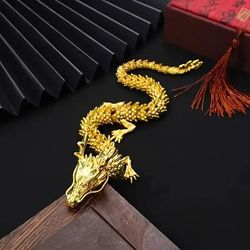 TEMU Golden Dragon Figurine With Movable Handles - Alloy, Perfect For Home & Office Decor, Ideal Gift Choice