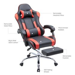 TEMU Gaming Chair, Home Office Chair Reclining Chair With Removable Headrest And Lumbar Pillow Ergonomic Chair With Foldable Footrest And Armrest Cushion Comfortable Chair