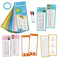 TEMU Reusable Math Practice Flashcards With Dry Erase Marker - Addition, Subtraction, Multiplication & Division Learning Cards For Daily Office Use