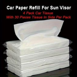 TEMU 4pcs Car Tissue Refills With 30pcs Of Tissue Per Pack Suitable For Car Tissue Box Paper Tissue Clips