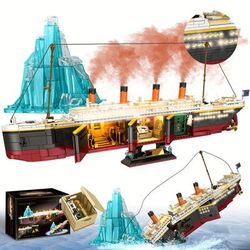 TEMU Ship Building Blocks Set 2288 Pieces, Block Model Set With Light Strip, Glacier, Ideal Gift For Adults And Kids