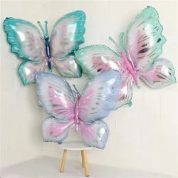 Ensemble de ballons papillon pour anniversaire, 3 pièces, boule en aluminium bleu vert violet, ballon à hélium pour réception-cadeau pour bébé, décorations de fête d'anniversaire, nouvelle collection