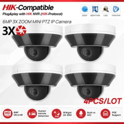 4PCS Hikvison Compatible 6MP Dome PTZ 3X Zoom 2.8-8MM Human&Vehicle Detection Built-in Mic Video