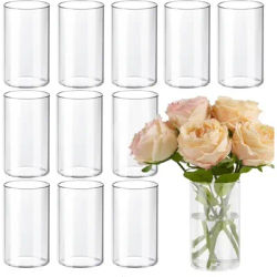 12pcs Glass Cylinder Vases for Centerpieces, Clear Vases for Wedding Decorations and Indoor Home