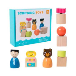 Sensory Screwing Toy Matching Screw Toy Block Car Set Wooden Screw Nut DIY Assembling Beading Toy