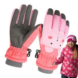 Snow Gloves For Kids Cartoon Bear Fleece Winter Gloves Thick Insulated Windproof Anti Slip Kids