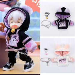 1/12BJD Doll Clothes Cat Hooded Sweater Coat Shoes for Obitsu11, Molly, GSC, YMY,OB11 Dolls