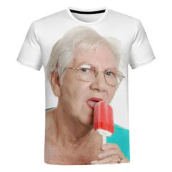 T-shirt décontracté imprimé en 3D pour femme, haut créatif, drôle, mignon, grand-mère, rouge, lécher, nouveau, été, 2024