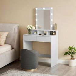 TEMU Coiffeuse, Pliable, avec 2 Tiroirs, 3 Compartiments de Rangement, Style Moderne
