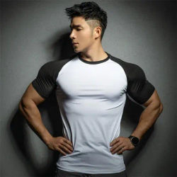 New Summer Leisure Running T-shirt Gym Training tops Elastic Quick Drying pure color Short sleeve sports T-shirt Men sportswear
