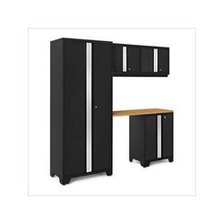 NewAge Garage Cabinets BOLD Series Black 5-Piece Set with Bamboo Top