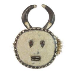 Wan Dance,'Handcrafted African Sese Wood Mask with Horns from Ghana'