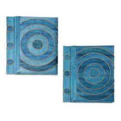 Natural fiber notebooks, 'Hypnotic Blue' (pair)