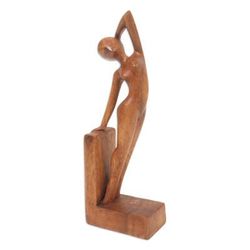 Divine Silhouette,'Handcrafted Brown Suar Wood Sculpture of a Female Figure'