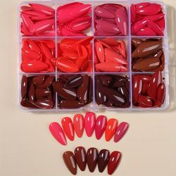 TEMU 360pcs Press On Nails Almond Shaped - Glossy Mixed Colors Medium Length Full Cover Acrylic False Nails Set - Diy Nail Art With Storage Box For Women And Girls