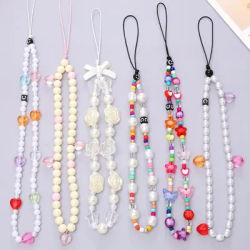 Mobile Phones Strap Candy Colors Butterfly Beaded Lanyard For Phone Key Chains Jewelry Accessories