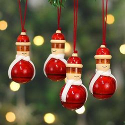 'Santa-Themed 4-Piece Painted Pala Indigo Wood Ornament Set'