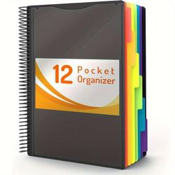 TEMU Locsee 12-pocket Organizer Poly Project Folder With Tabs, Letter Size Pvc Spiral Binder, Tear And Water Resistant, Divider Labels For Office And School Supplies