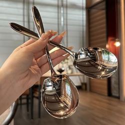 TEMU 2pcs Plus Size Stainless Steel Long Handle Serving Spoon - Durable And Thickened Design For Home, Hotel, Canteen And Restaurant Use Stainless Steel Spoon Cutlery Set