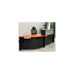 106"W Glass Top Modular Reception Desk with Large Curved Extension in Cherry