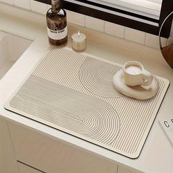 TEMU 1pc, Drain Pad, Geometric Striped Silicone Diatomite Drying Mat, 15.8x11.8in/40x30cm Coffee Machine Absorbent Countertop Pad, Kitchen Accessories