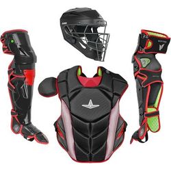 All Star MVP-Pro NOCSAE Certified Adult Baseball Catcher's Set Black/Scarlet
