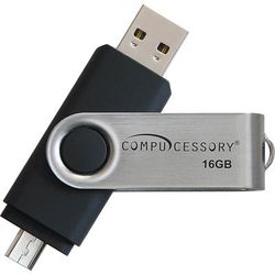Compucessory 26471 Flash Drive, USB 2.0, 16GB, 3/4"Wx2-3/4"Lx1/4"H, Black/Silver CCS26471