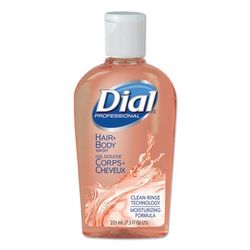 Dial Professional 04014 Hair Plus Body Wash, Peach Scent, 7.5 fl oz (221.8 mL), Flip Top Bottle Dispenser, Bacteria Remover, Hair, Body, Orange - Case