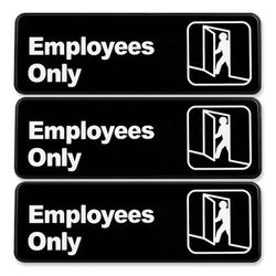 Excello Global Products® HD0050S Employees Only Indoor/Outdoor Wall Sign, 9" x 3", Black Face, White Graphics, 3/Pack - Pack of 3 EXOHD0050S
