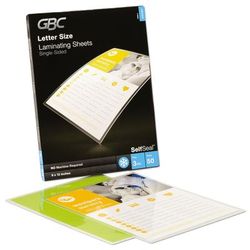 GBC® 3747307 SelfSeal Self-Adhesive Laminating Pouches and Single-Sided Sheets, 3 mil, 9" x 12", Gloss Clear, 50/Pack - Pack of 50
