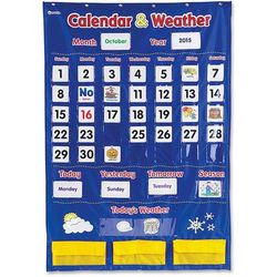 Learning Resources LER2418 Calendar/Weather Pocket Chart, 30-3/4" x 44-1/4", Multi - Set of 138