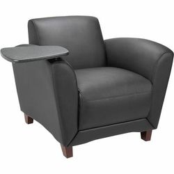Lorell 68953 Bonded Reception Chair, Tablt, 36" x 34-1/2" x 31-1/4", Lthr/BK LLR68953