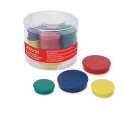 Universal Office Products 31251 High-Intensity Assorted Magnets, Circles, Assorted Colors, 0.75", 1.25" and 1.5" Diameters, 30/Pack - Pack of 30