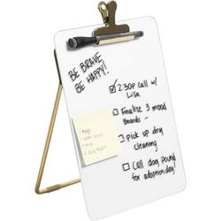 U Brands 4974A0106 Glass Dry-Erase Desktop Easel, Tempered Glass, Gold Metal Stand, Removable Clip - Tempered Glass - Rectangle - Vertical - 1 UBR4974