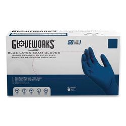 GloveWorks by AMMEX Blue Latex Exam Gloves, Powder-Free, Large, 50 Gloves/Box, 10 Boxes/Carton (AXCGPLHD86100)