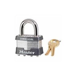 Master Lock No. 1 Laminated Steel Padlock, 5/16 in dia, 3/4 in W x 15/16 in H Shackle, Silver/Gray, Keyed Alike, Keyed 2001 (470-1KA-2001)