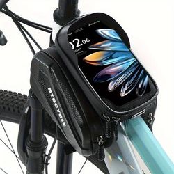 TEMU High Quality Mountain Bike Front Frame Bag With Adjustable Strap - Dual Compartment Eva Bag For Cycling, Black, Secure Phone Holder & Essential Storage, Mountain Bike Accessories