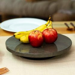 'Hand-Carved Minimalist Dark Grey Marble Rotating Centerpiece'