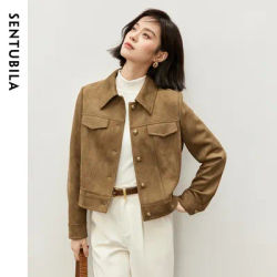SENTUBILA Faux Suede Leather Jackets for Women Winter Warm Outerwear 2025 Vintage Moto Biker Jacket Female Short Coat 143W56798