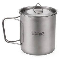 Lixada Ultralight Titanium Cup Mug 300/350/550/650ml Outdoor Water Cup Camping Picnic Water Mug Tableware with Foldable Handle
