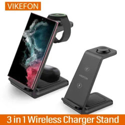 VIKEFON 3 in 1 Wireless Charger Stand for iPhone 16 15 14 13 Samsung Galaxy S23 Apple Watch Airpods Pro Fast Charging Station