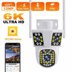6K 12MP WIFI IP Outdoor Camera Motion Tracking PTZ Video Camera Three Lens Three Screen Waterproof Security System